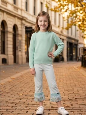 Naartjie Kids Light Blue Floral Tiered Hem Leggings